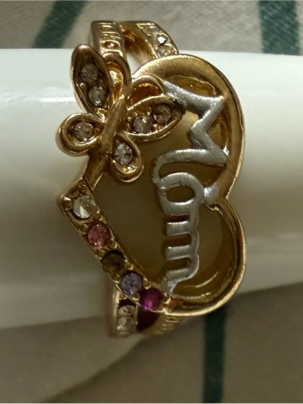 Silver Heart Ring with Blue Stones and Crown Accent